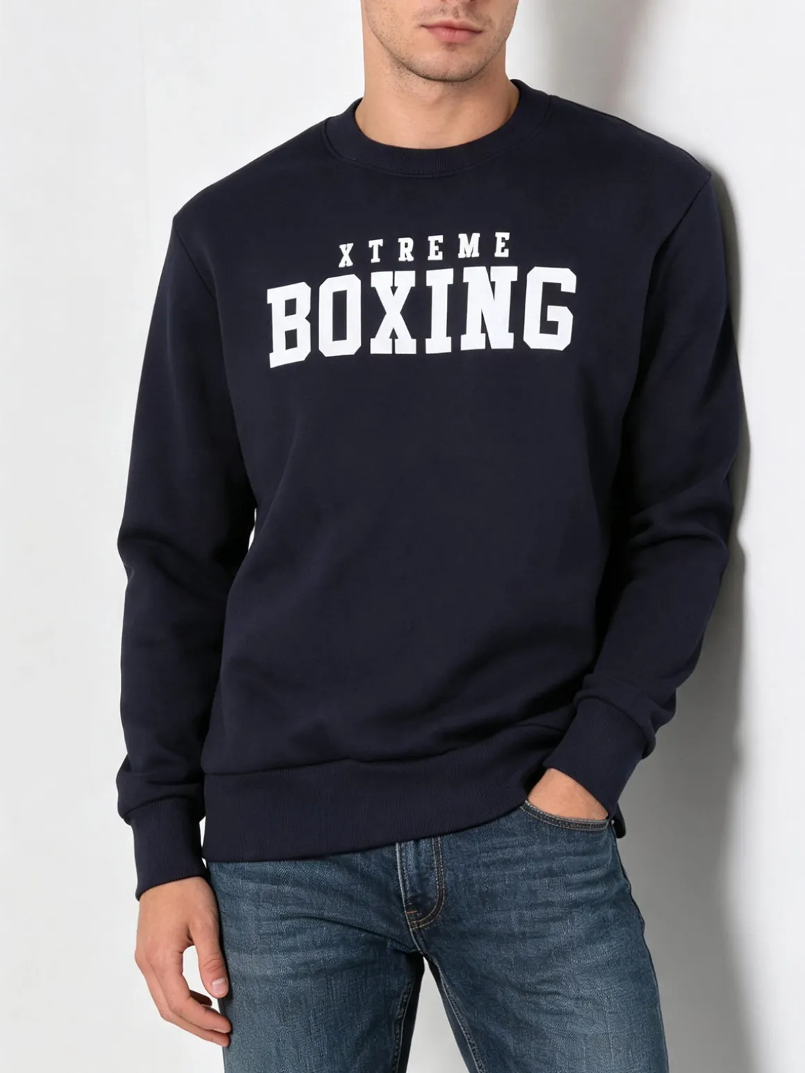 Xtreme Boxing Felpa girocollo da uomo invernale con logo - blu scuro