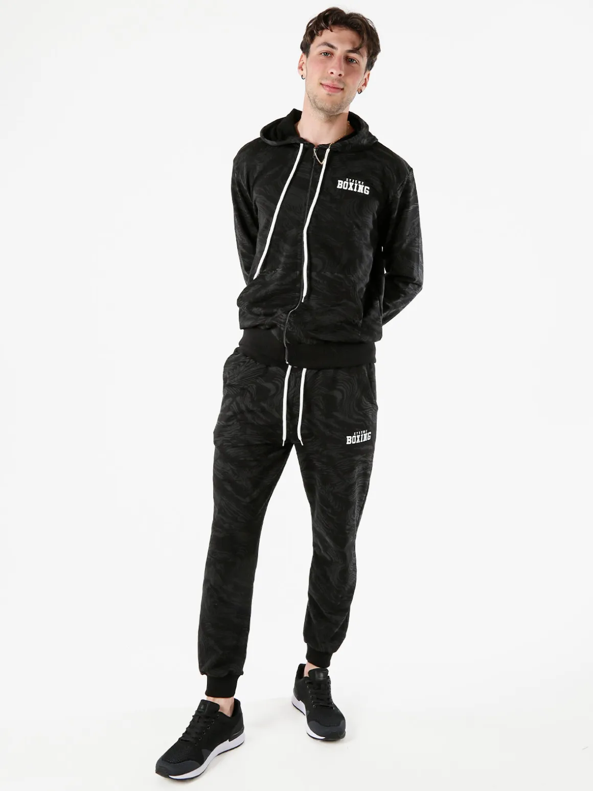 Xtreme Boxing Pantaloni tuta da uomo in cotone con stampe e polsini - nero