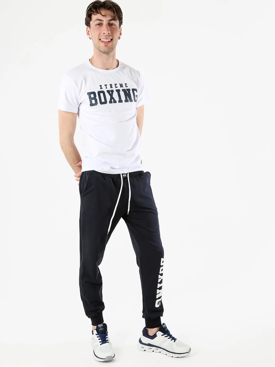 Xtreme Boxing Pantaloni tuta da uomo in cotone con coulisse e logo - blu scuro