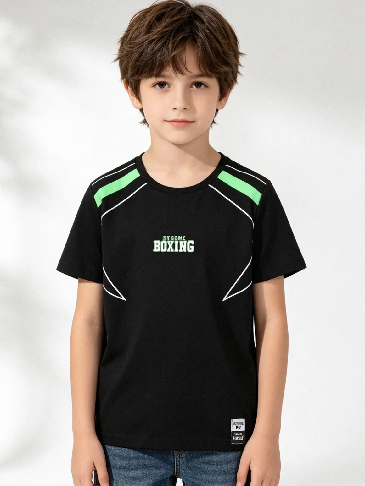 Xtreme Boxing T-shirt girocollo da ragazzo in cotone con logo - nero