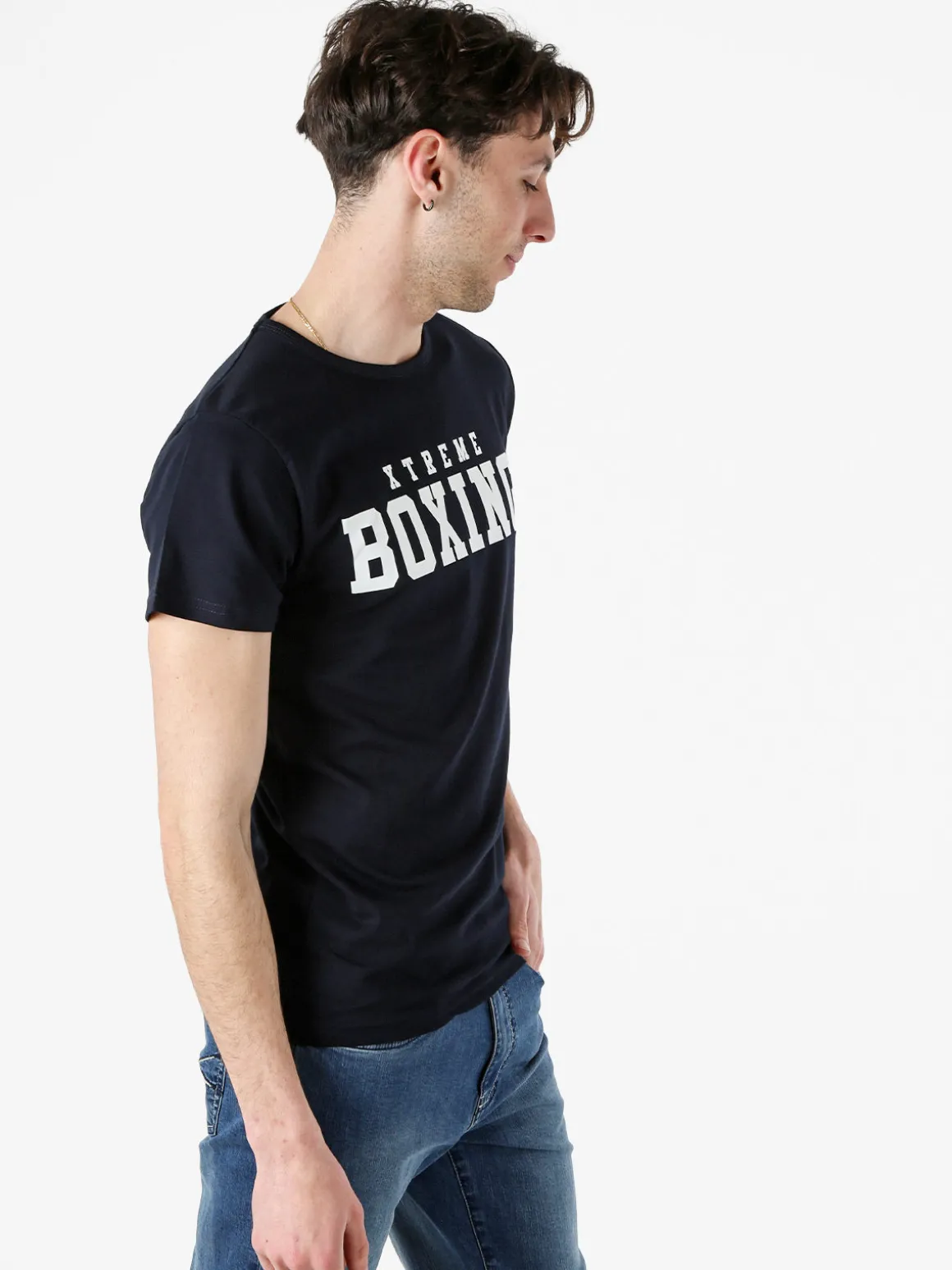 Xtreme Boxing T-shirt girocollo da uomo in cotone con logo - blu scuro