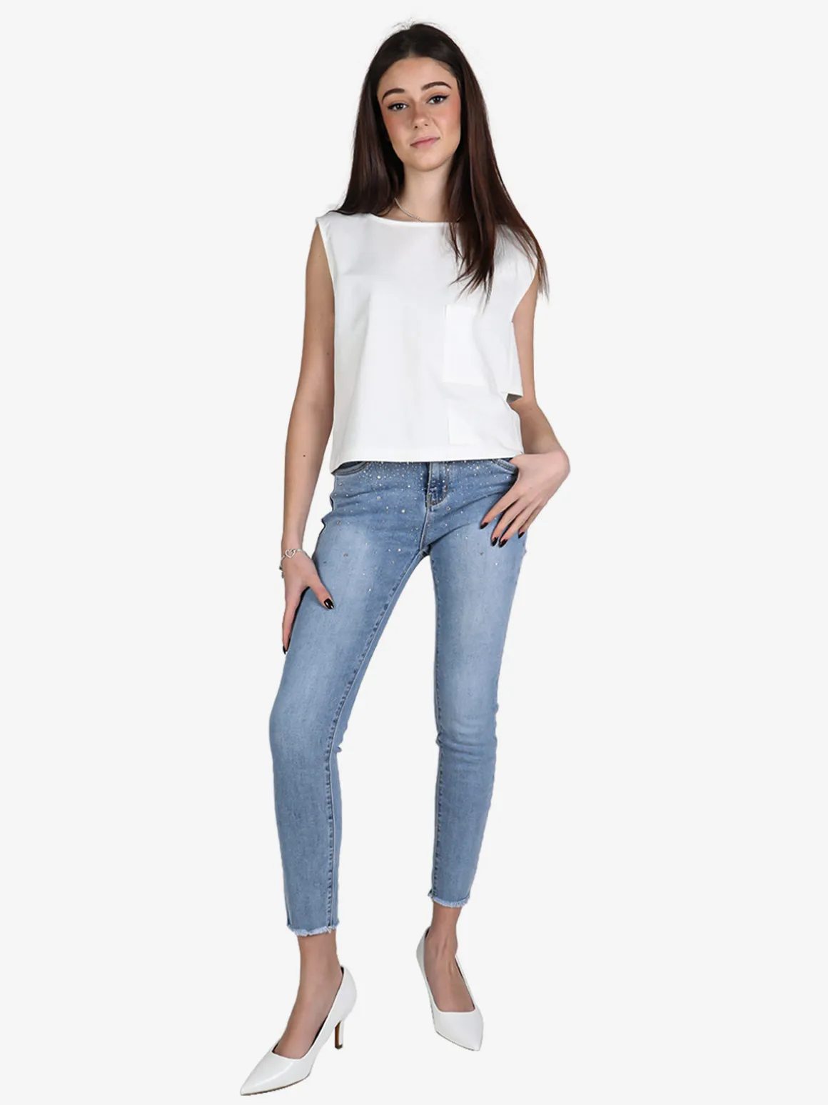 Yep Praise Jeans donna skinny con strass