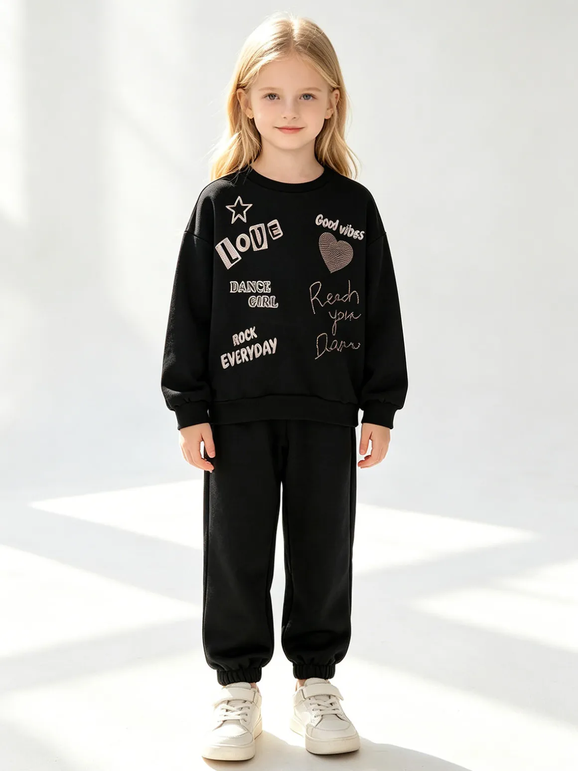 Yes! Do Kid'S Completo 2 pezzi da bambina con felpa e pantalone - nero