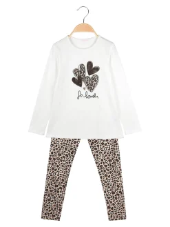 Yes! Do Kid'S Completo 2 pezzi da bambina con maglietta e leggings animalier - bianco