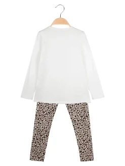 Yes! Do Kid'S Completo 2 pezzi da bambina con maglietta e leggings animalier - bianco