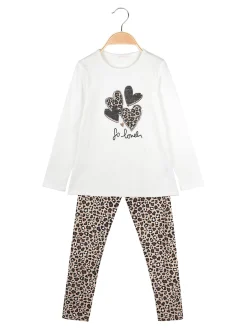 Yes! Do Kid'S Completo 2 pezzi da bambina con maglietta e leggings animalier - bianco