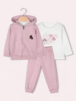Yes! Do Kid'S Completo 3 pezzi da neonata con cappuccio e zip - rosa