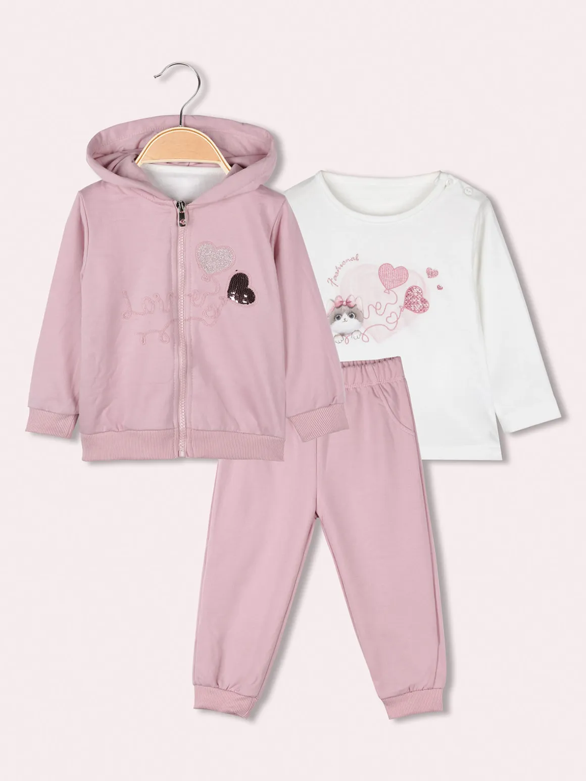 Yes! Do Kid'S Completo 3 pezzi da neonata con cappuccio e zip - rosa