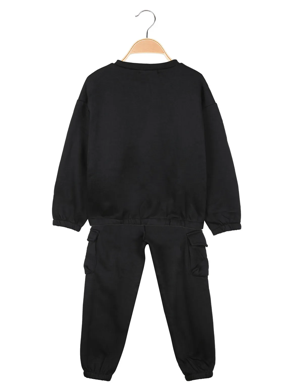 Yes! Do Kid'S Completo tuta da bambina felpata 2 pezzi con pantaloni cargo - nero