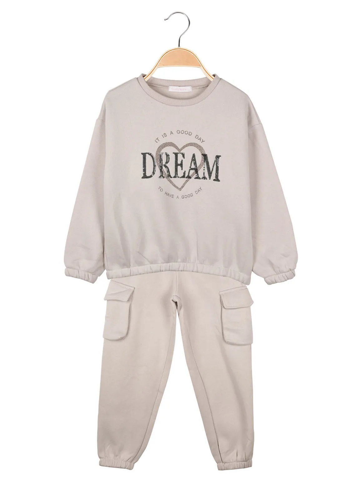 Yes! Do Kid'S Completo tuta da bambina felpata 2 pezzi con pantaloni cargo - beige