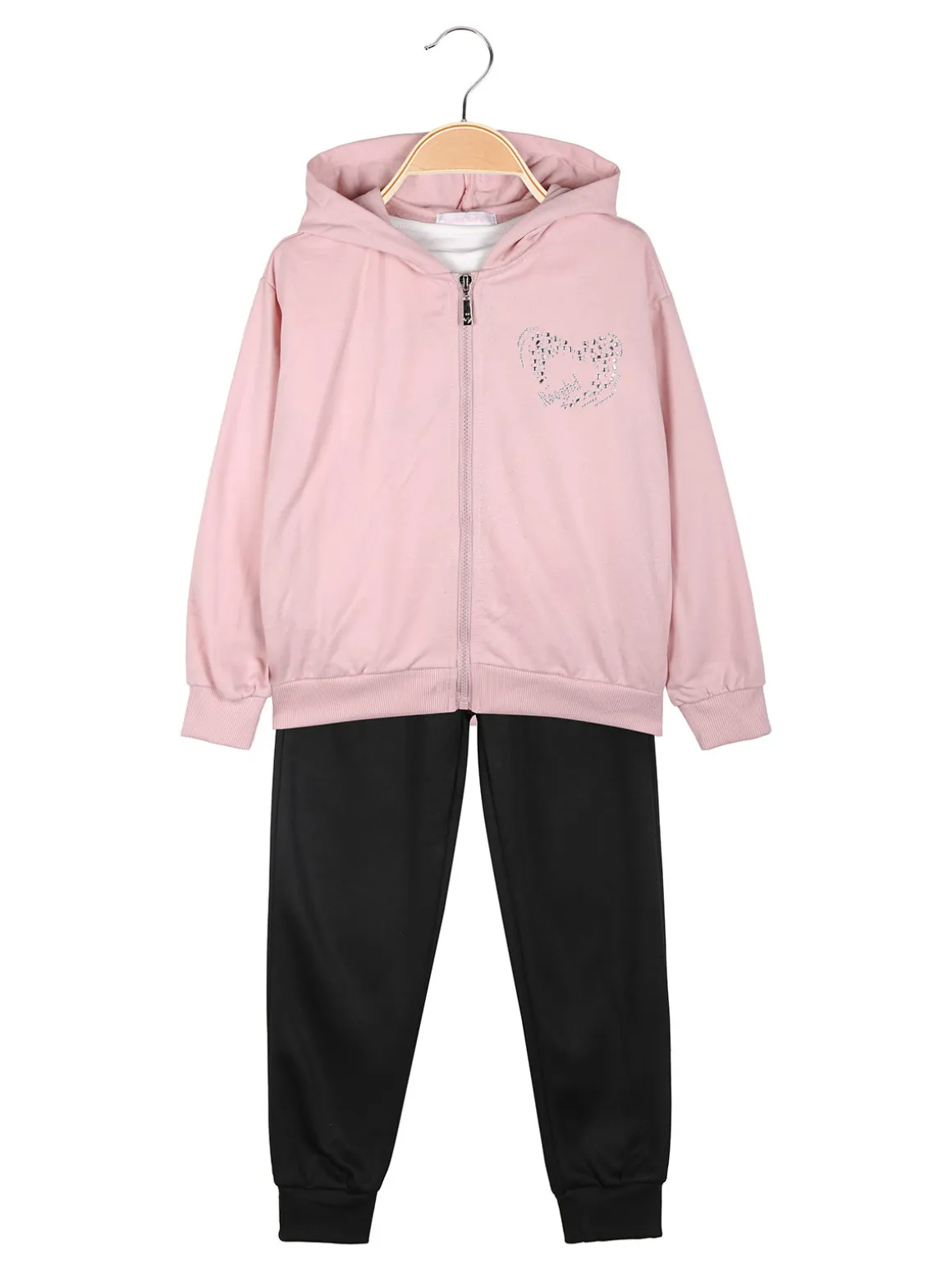 Yes! Do Kid'S Completo tuta 3 pezzi da bambina con felpa brillantinata e strass - rosa