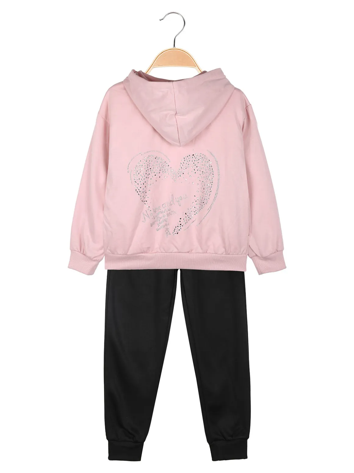 Yes! Do Kid'S Completo tuta 3 pezzi da bambina con felpa brillantinata e strass - rosa
