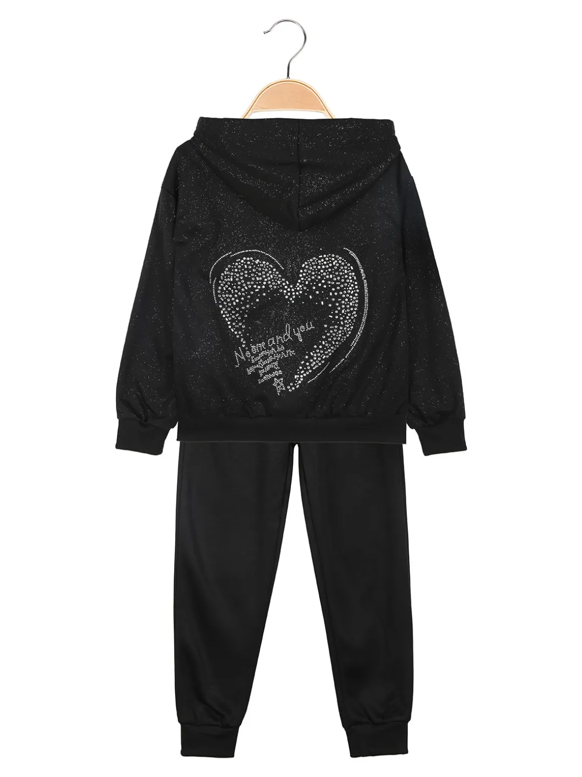 Yes! Do Kid'S Completo tuta 3 pezzi da bambina con felpa brillantinata e strass - nero