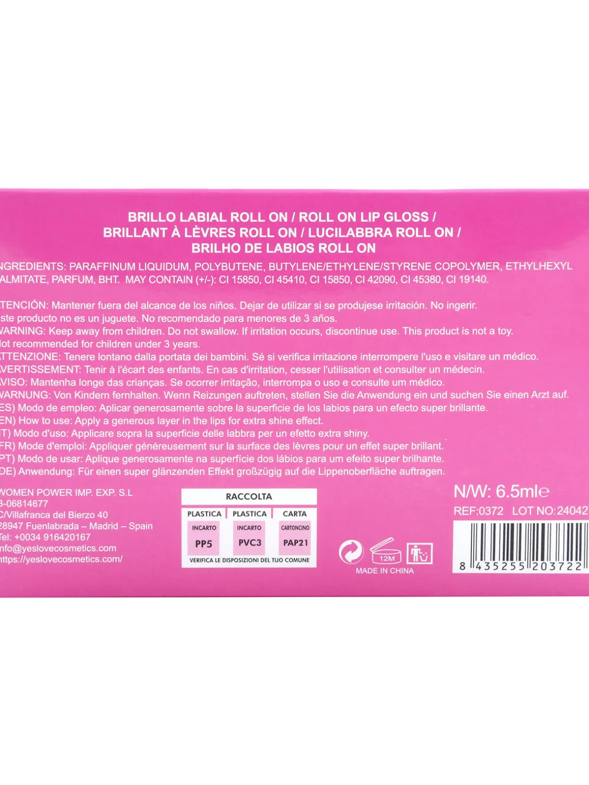 Yes Love Cosmetics Lucidalabbra roll on fruttato