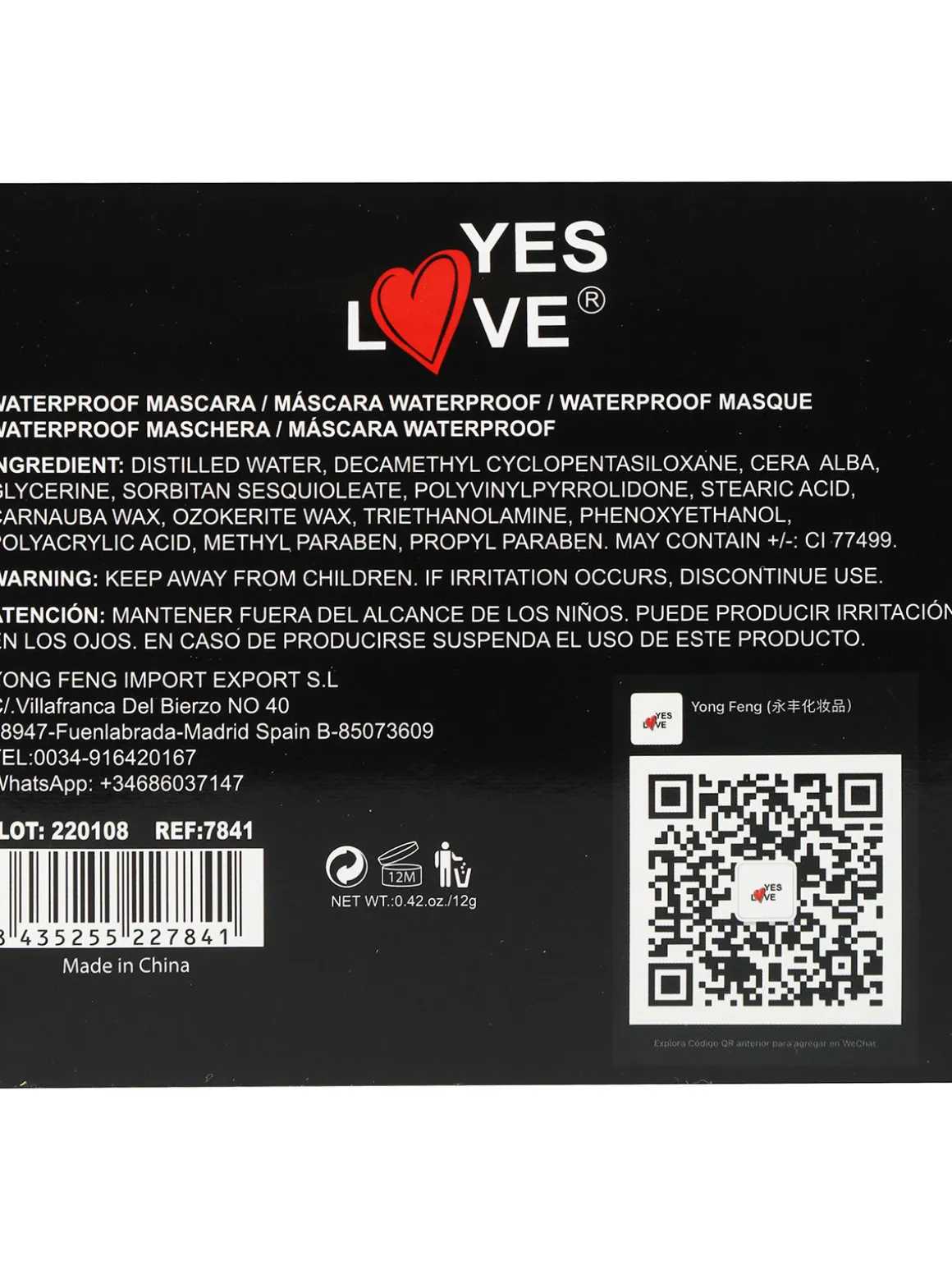 Yes Love Cosmetics Mascara super length waterproof