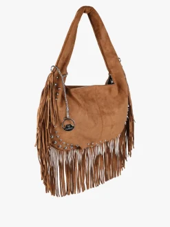 You Young Coveri Borsa a spalla da donna con frange e borchie - marrone