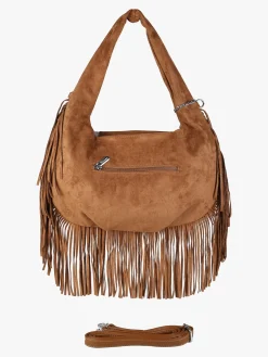 You Young Coveri Borsa a spalla da donna con frange e borchie - marrone
