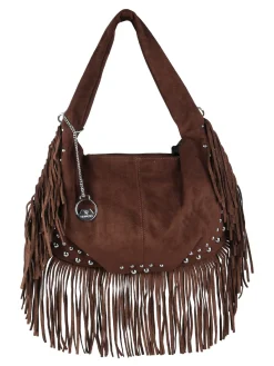 You Young Coveri Borsa a spalla da donna con frange e borchie - moro