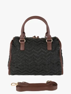 You Young Coveri Borsa bauletto da donna in maglia intrecciata con dettagli in ecopelle - nero