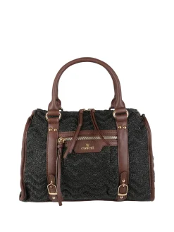 You Young Coveri Borsa bauletto da donna in maglia intrecciata con dettagli in ecopelle - nero