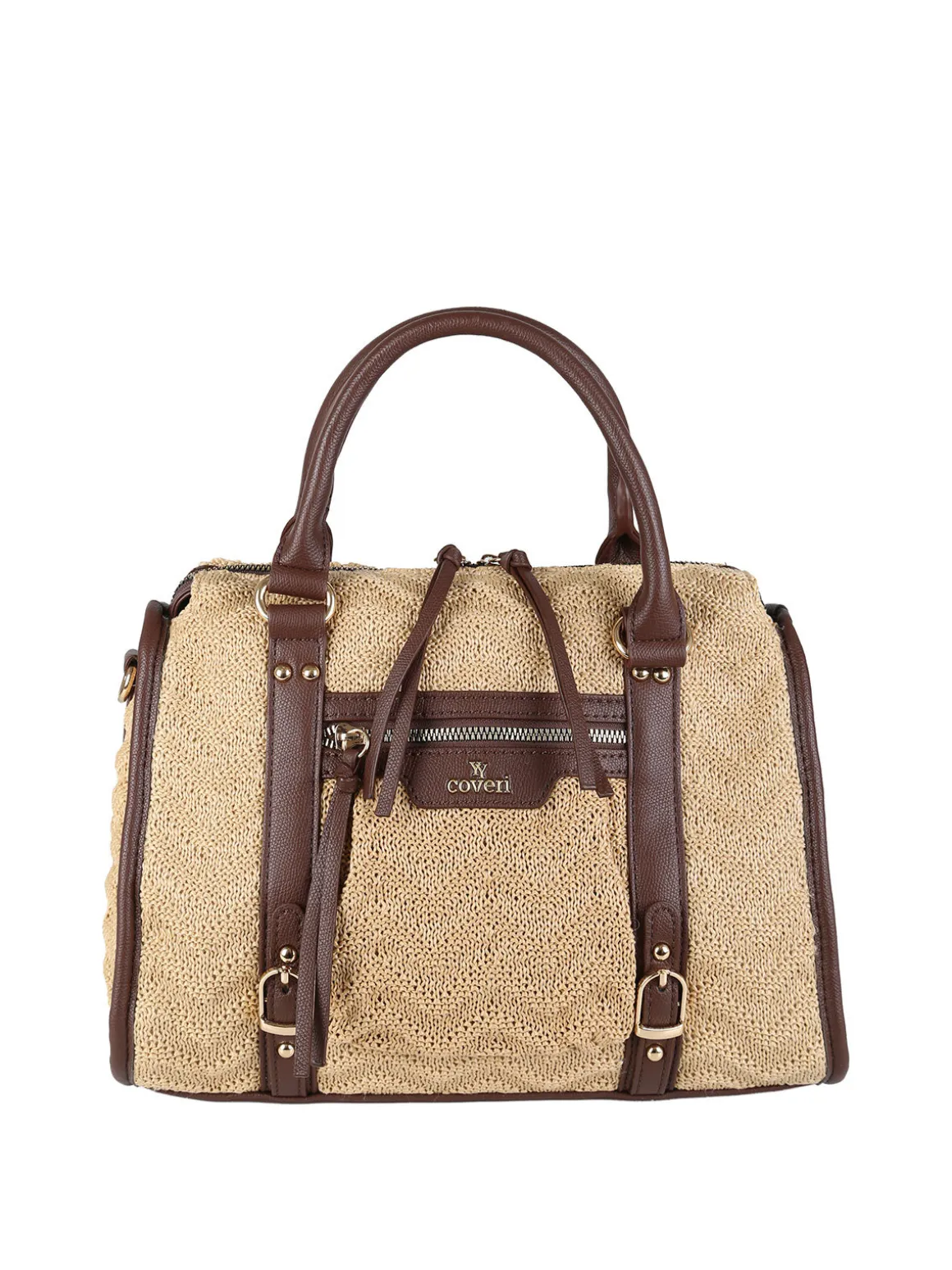 You Young Coveri Borsa bauletto da donna in maglia intrecciata con dettagli in ecopelle - khaki
