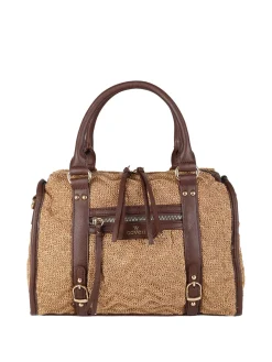 You Young Coveri Borsa bauletto da donna in maglia intrecciata con dettagli in ecopelle - marrone