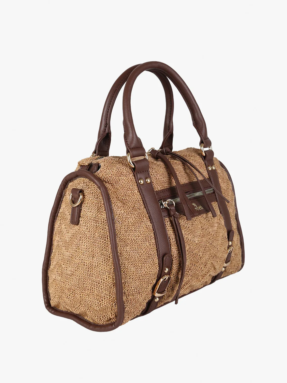 You Young Coveri Borsa bauletto da donna in maglia intrecciata con dettagli in ecopelle - marrone