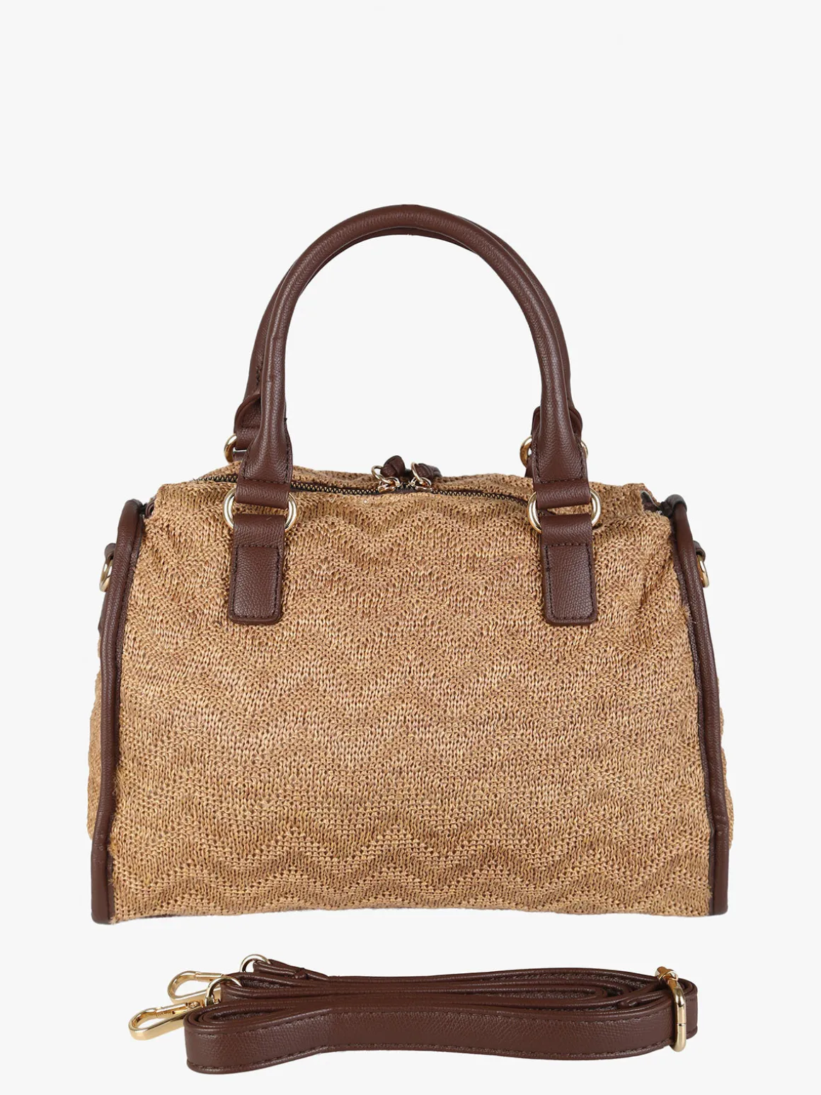 You Young Coveri Borsa bauletto da donna in maglia intrecciata con dettagli in ecopelle - marrone