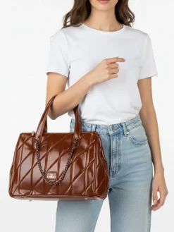 You Young Coveri Borsa donna trapuntata con doppi manici - marrone