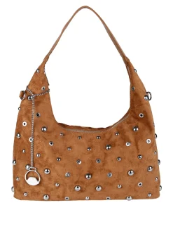 You Young Coveri Borsa hobo da donna in tessuto scamosciato con borchie - marrone