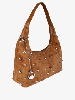 You Young Coveri Borsa hobo da donna in tessuto scamosciato con borchie - marrone