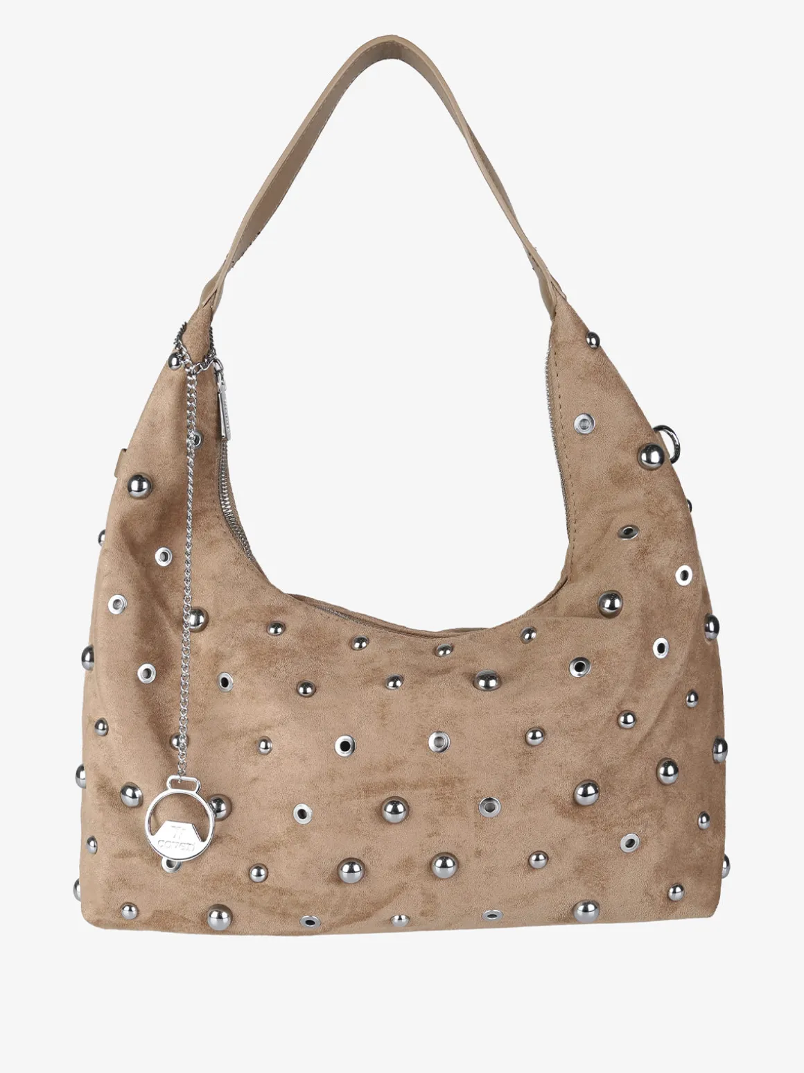 You Young Coveri Borsa hobo da donna in tessuto scamosciato con borchie - khaki
