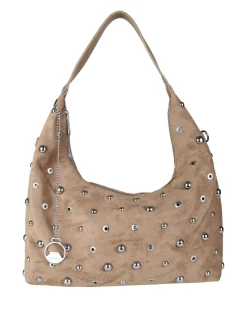 You Young Coveri Borsa hobo da donna in tessuto scamosciato con borchie - khaki
