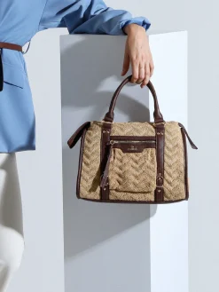 You Young Coveri Borsa mini da donna in maglia intrecciata con doppi manici e dettagli in ecopelle - khaki