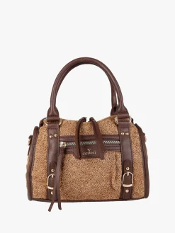 You Young Coveri Borsa mini da donna in maglia intrecciata con doppi manici e dettagli in ecopelle - marrone