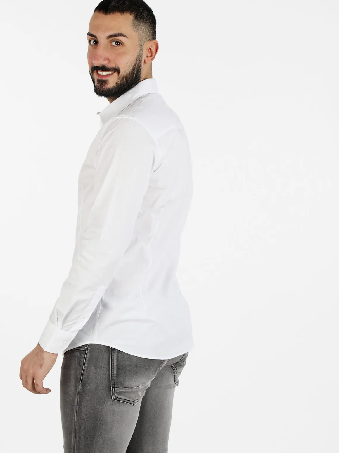 Y.Two Camicia da uomo in misto cotone a maniche lunghe