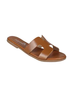 Zantea Ciabatte in pelle da donna con fascia ad H - marrone