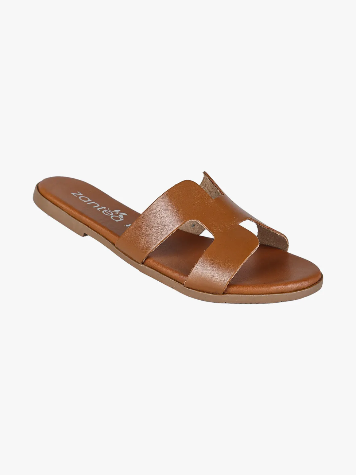 Zantea Ciabatte in pelle da donna con fascia ad H - marrone